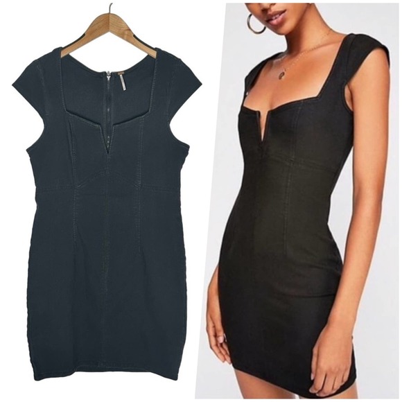 Free People Dresses & Skirts - Free People | Women | Lia Black Denim Cap Sleeve Mini Bodycon Dress | Size Large